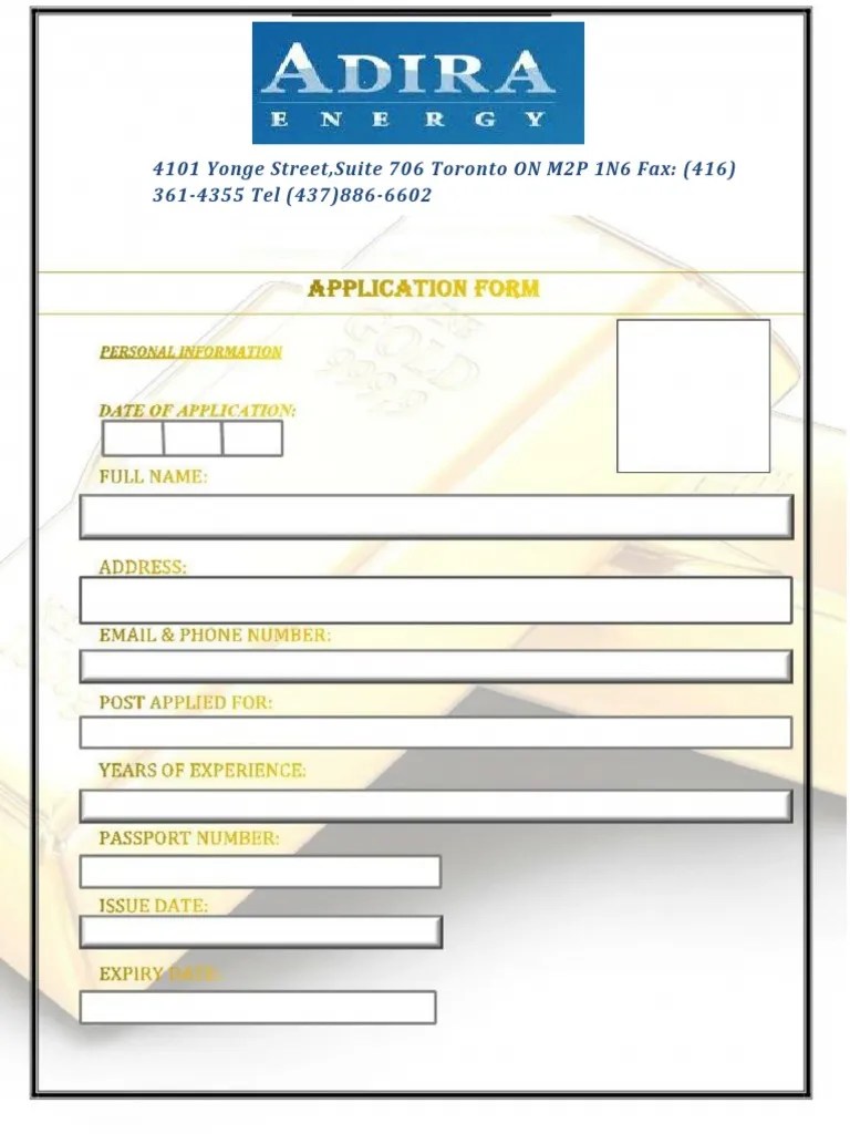 Adira Energy Ltd Application Interview Form