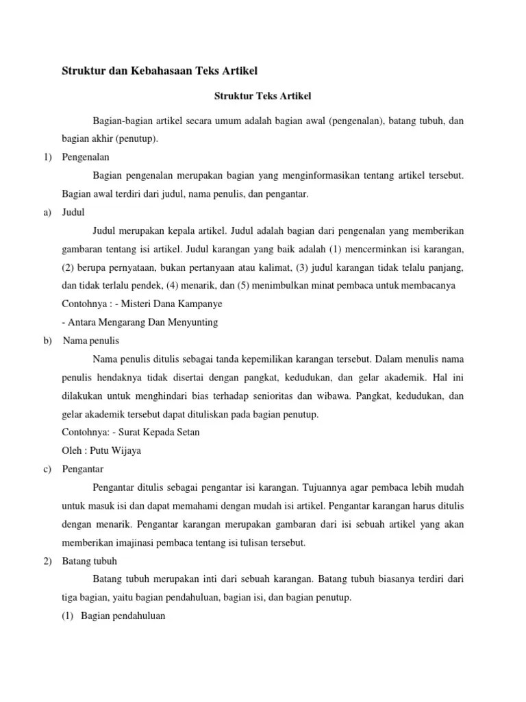 Struktur Dan Kaidah Kebahasaan Teks Artikel Berbagi Teks Penting