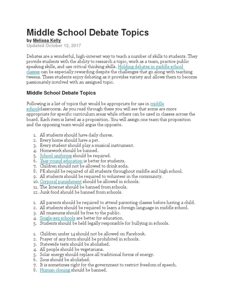 Middle School Debate Topics Public Speaking Rhetoric