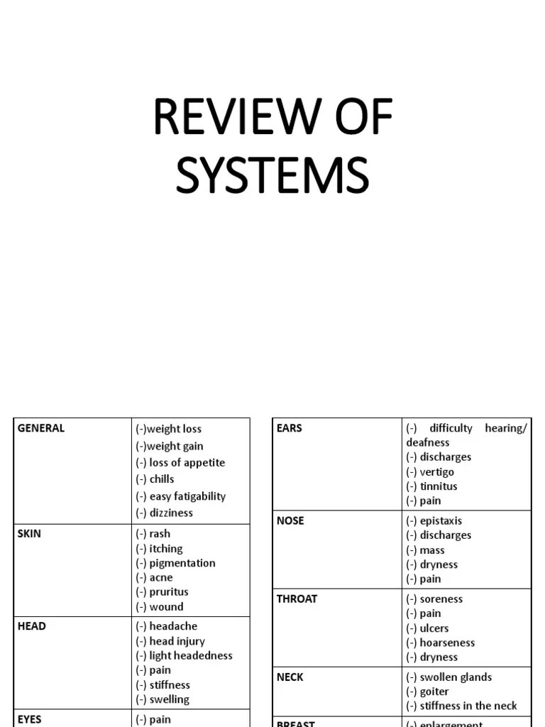 Sample ROS PDF Symptoms And Signs Medical Specialties