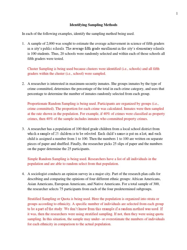 Identifying Sampling Methods Worksheet | Sampling (Statistics