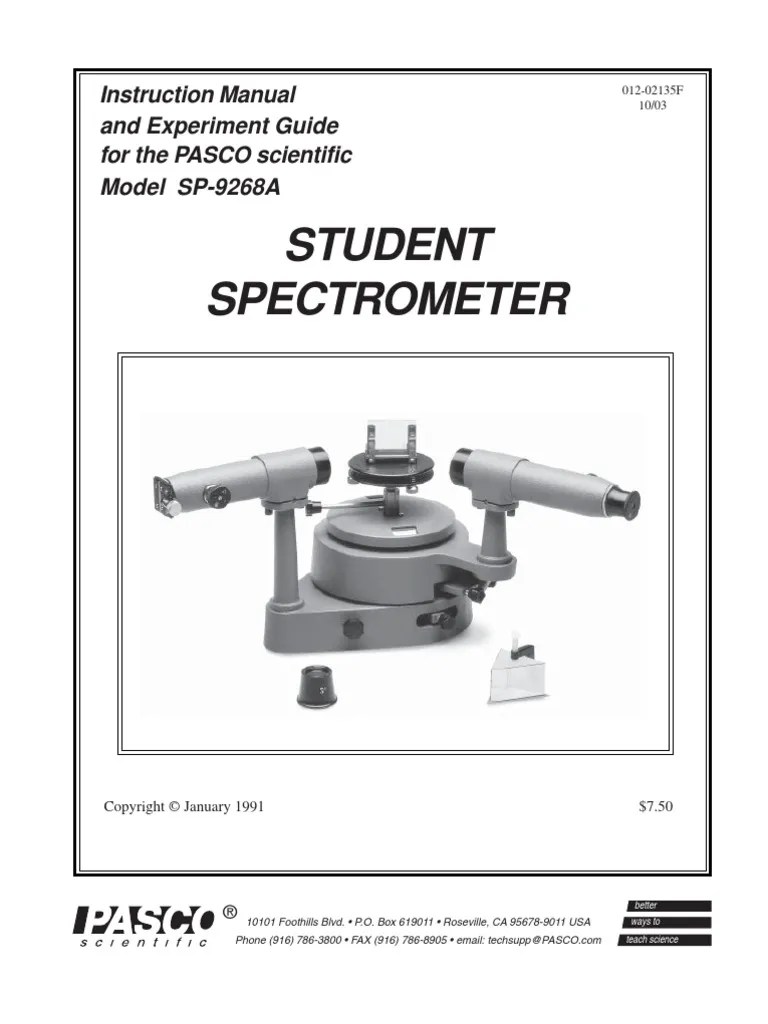 Student Spectrometer Instruction Manual and Experiment Guide For The