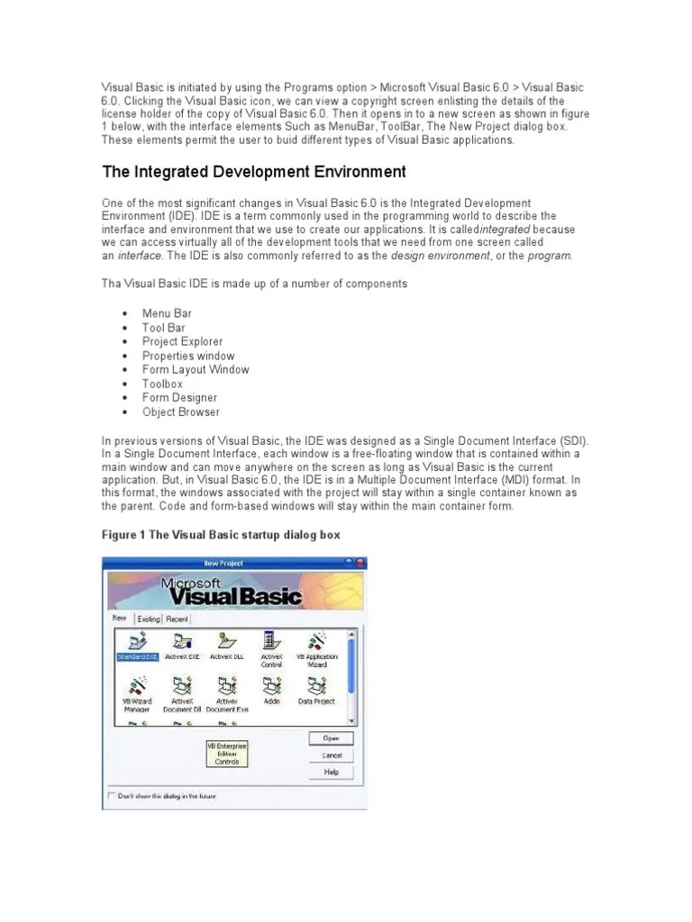 Visual Basic is Initiated by Using the Programs Option Array Data