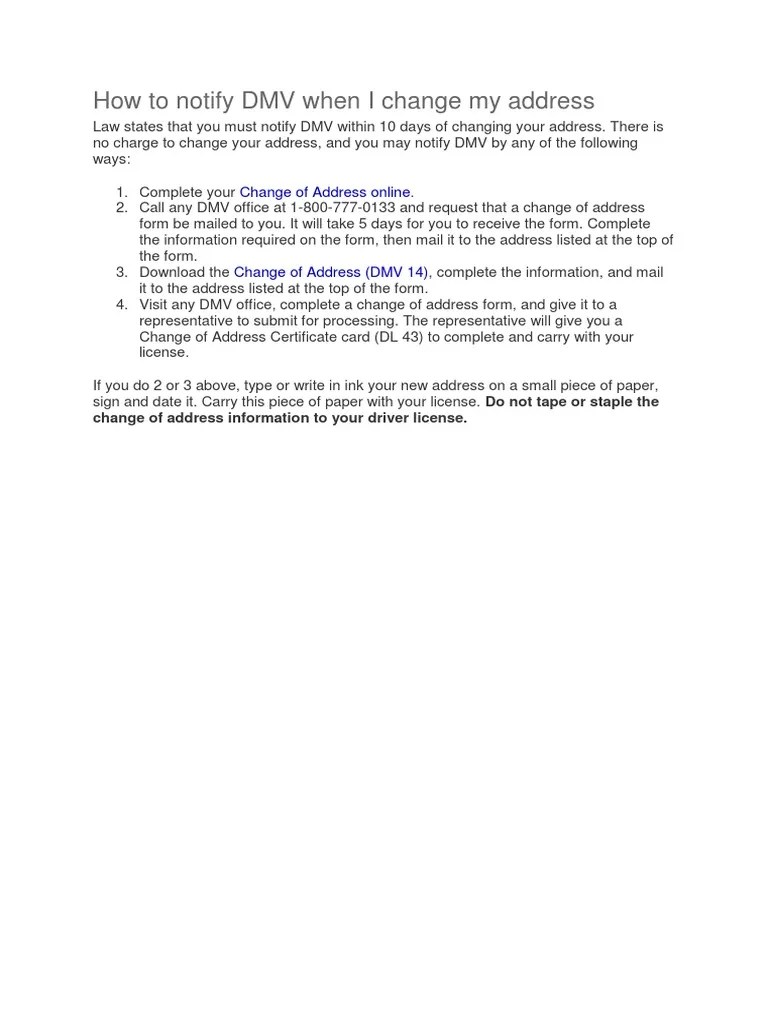 How To Notify DMV When I Change My Address PDF