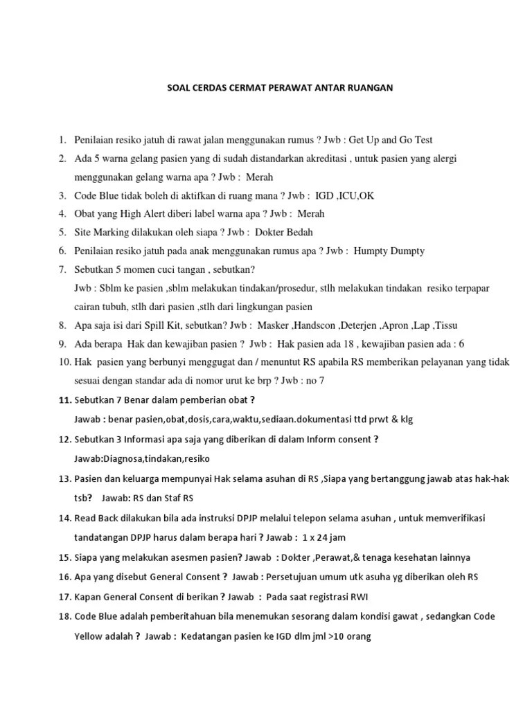 Soal Cerdas Cermat Perawat Antar Ruangan | PDF