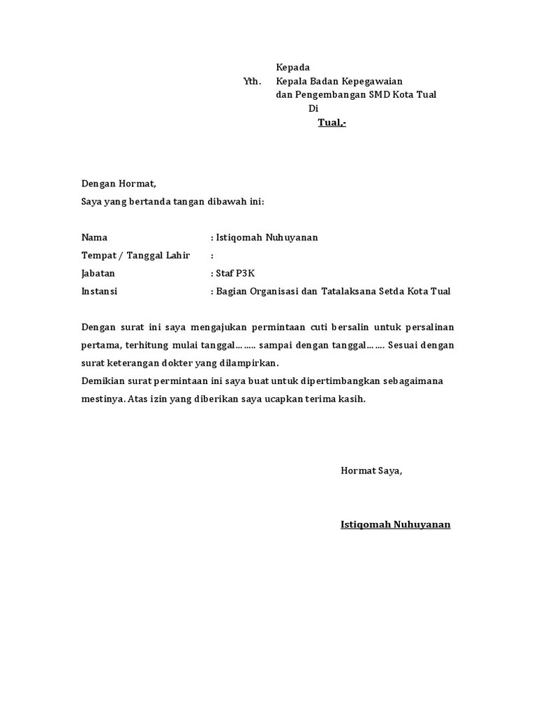 15 Contoh Surat Izin Cuti Melahirkan Pdf