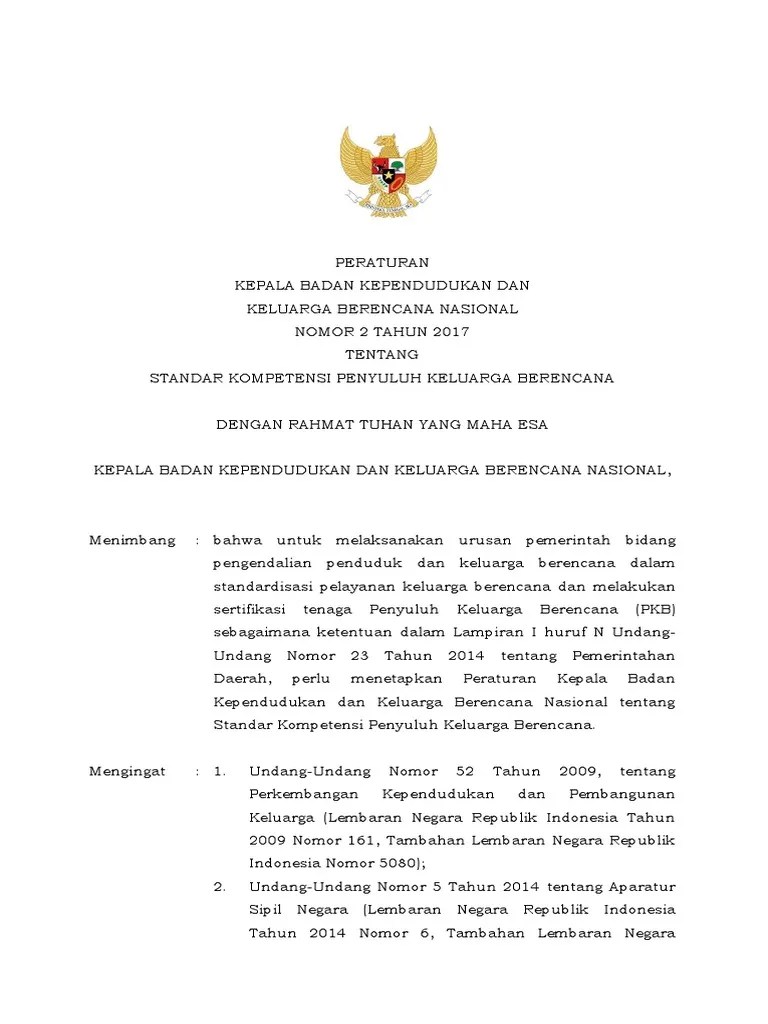 Perkep BKKBN No.2 TH 2017 - Standar Kompetensi Penyuluh KB | PDF