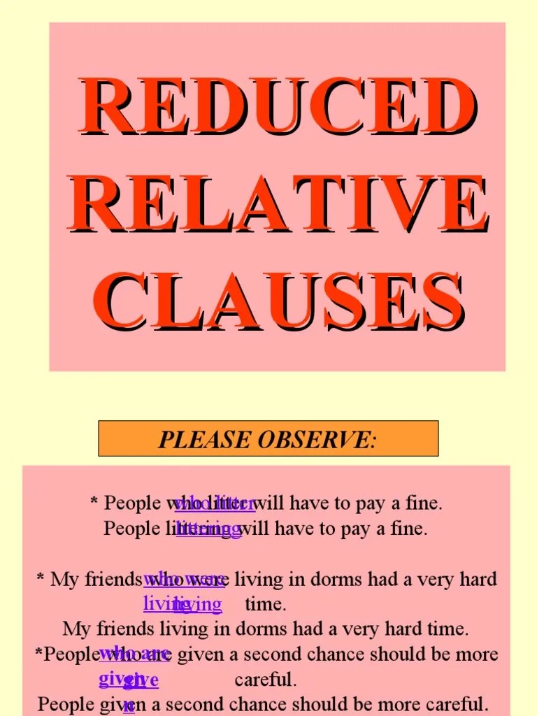 Reduced Relative Clausespresentationfinal Version