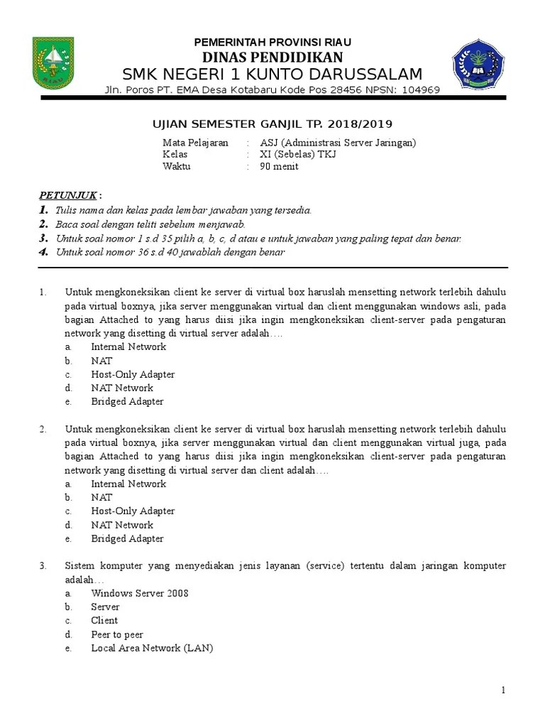 Contoh Soal Dan Jawaban Administrasi Server Jaringan - Kemendikbud