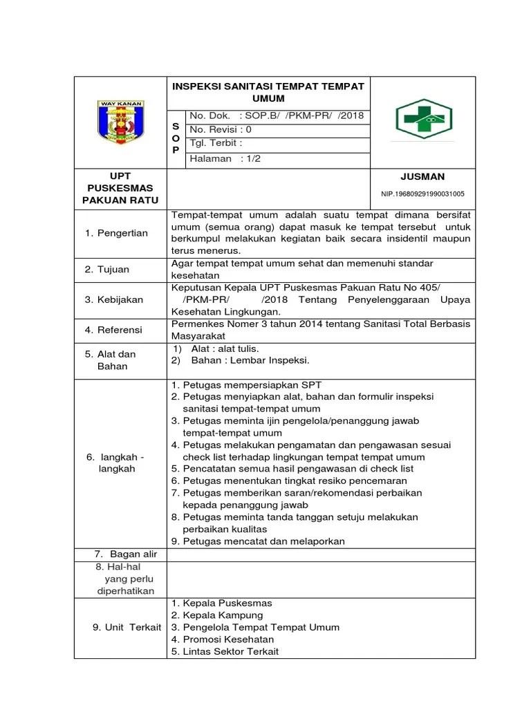 Form Inspeksi Sanitasi Tempat Tempat Umum Pdf Sebuah Tempat