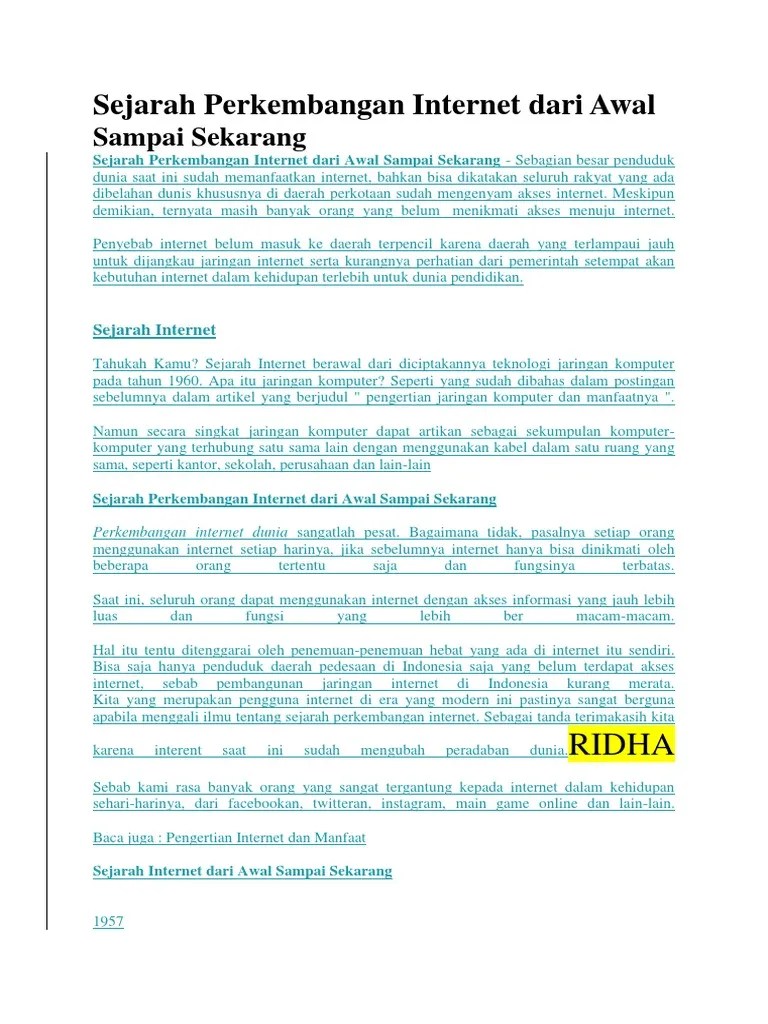 Sejarah Perkembangan Internet Dari Awal Sampai Sekarang | PDF