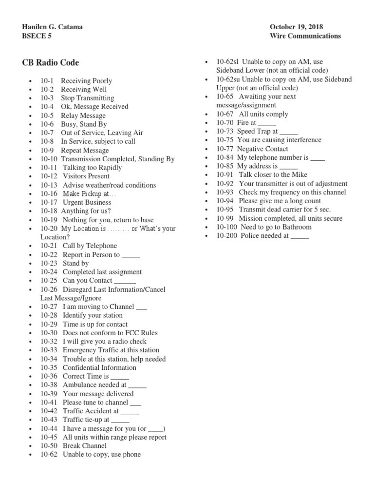 CB10 Radio Codes PDF Am Broadcasting Radio