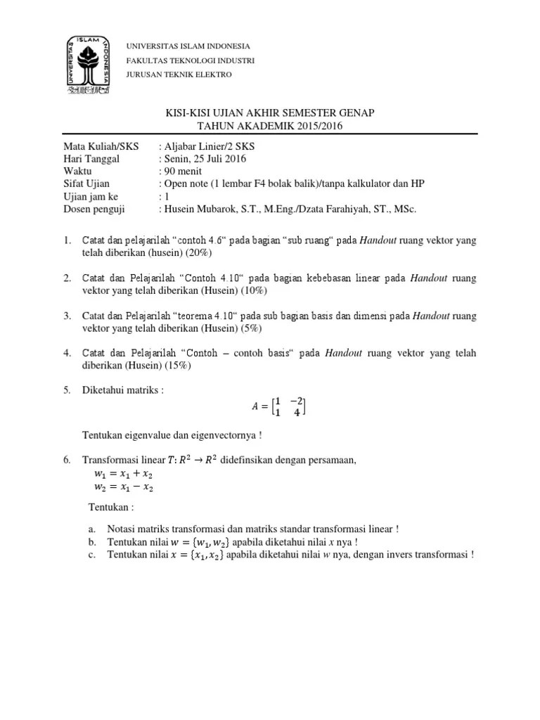 Contoh Soal Aljabar Linear Tentang Vektor