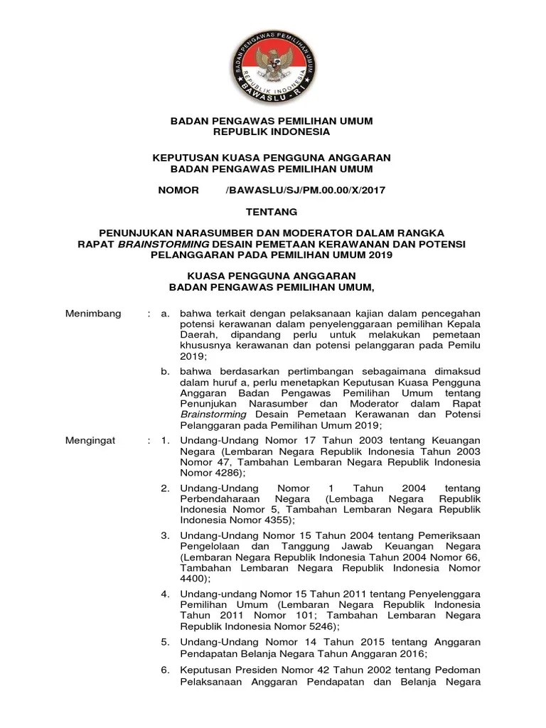 Contoh Surat Keputusan Kuasa Pengguna Anggaran Berbagi Contoh Surat