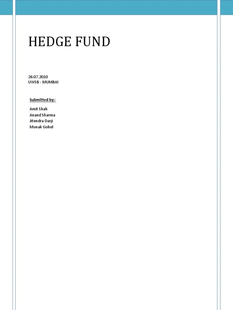 Hedge Fund PDF Hedge Fund Hedge (Finance)