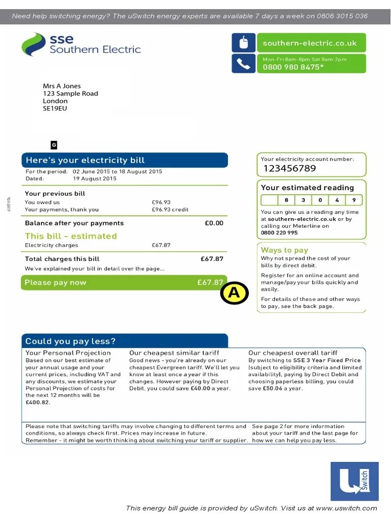 UPDATED Sse Sample Bill Power (Physics) Electricity