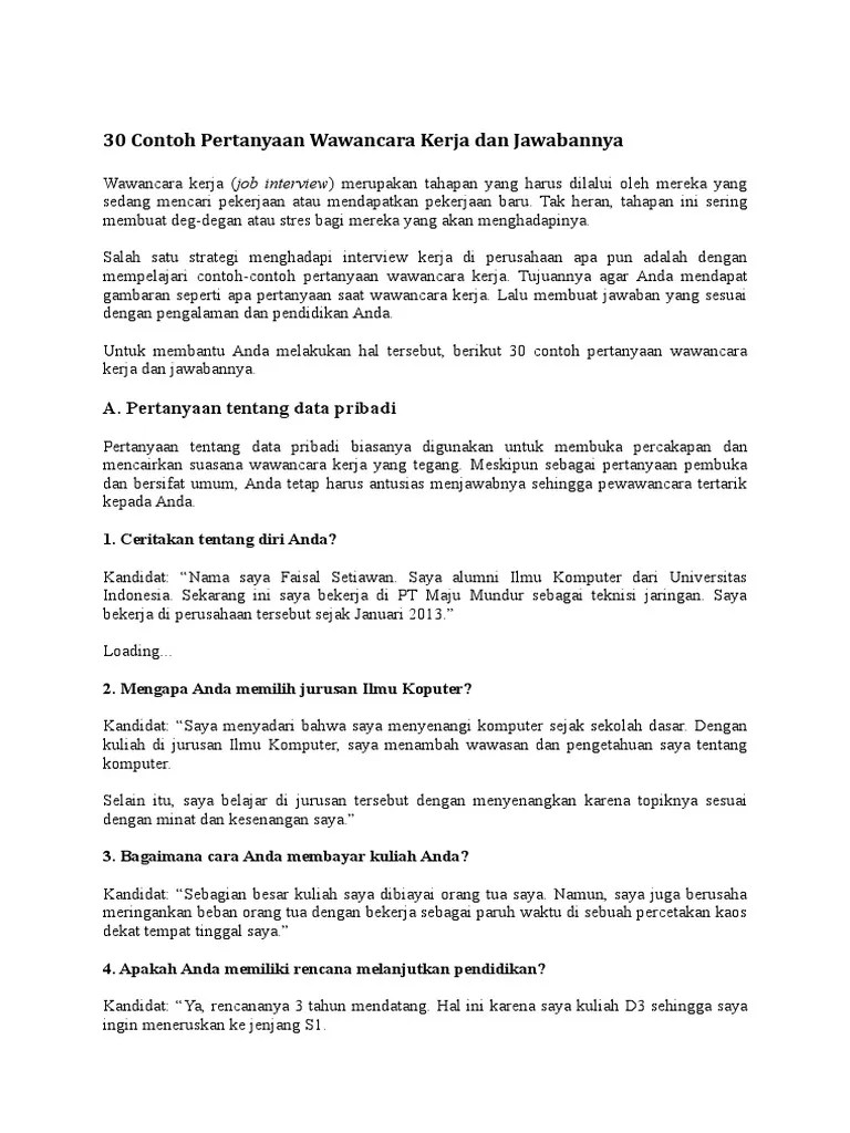 Contoh Pertanyaan Dan Jawaban Wawancara Nak Tentang Pendidikan