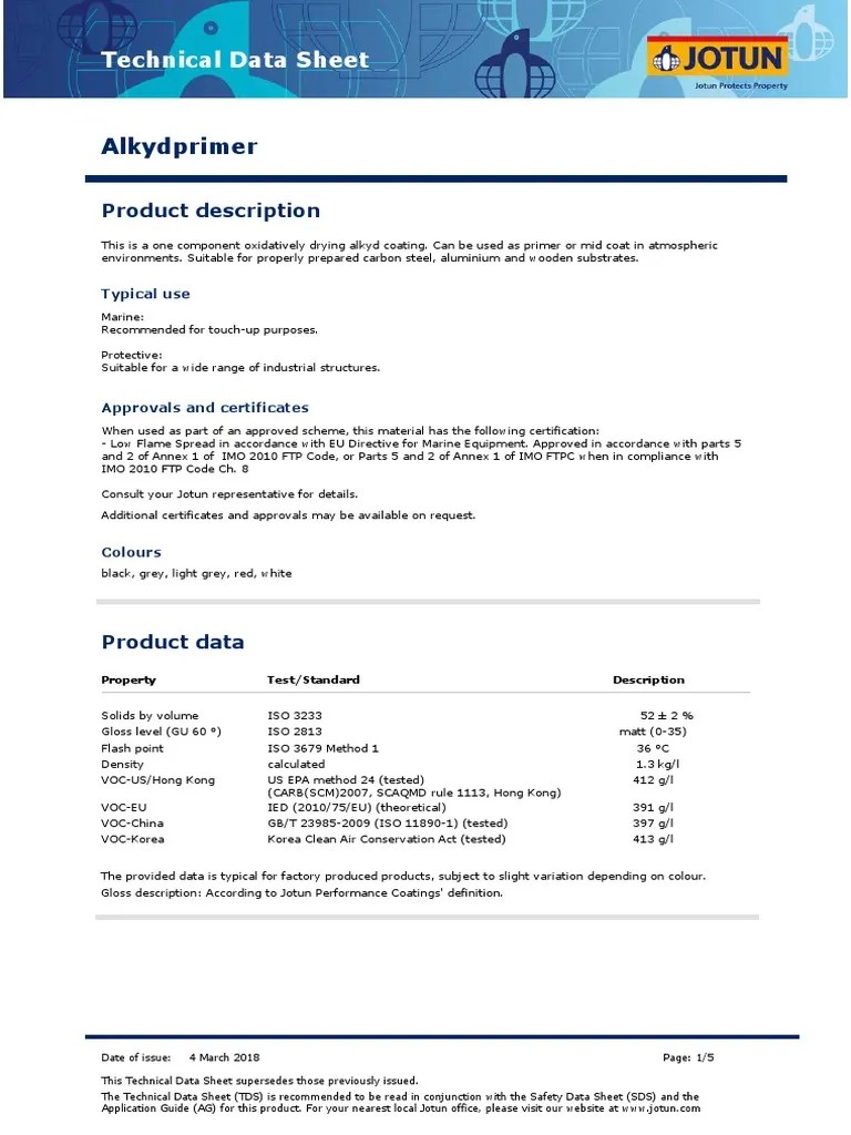 Alkyd Primer Technical Data Sheet Download Free PDF Abrasive