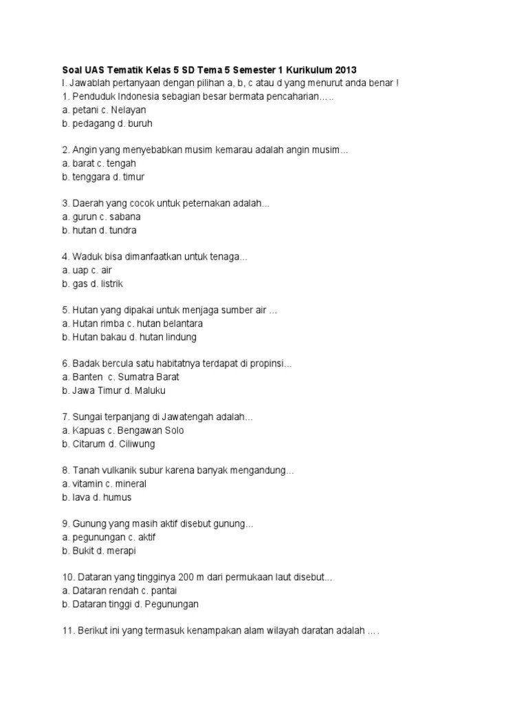 Soal Ukk Ips Kelas 5 Semester 2 Kenampakan Alam Jawaban Buku