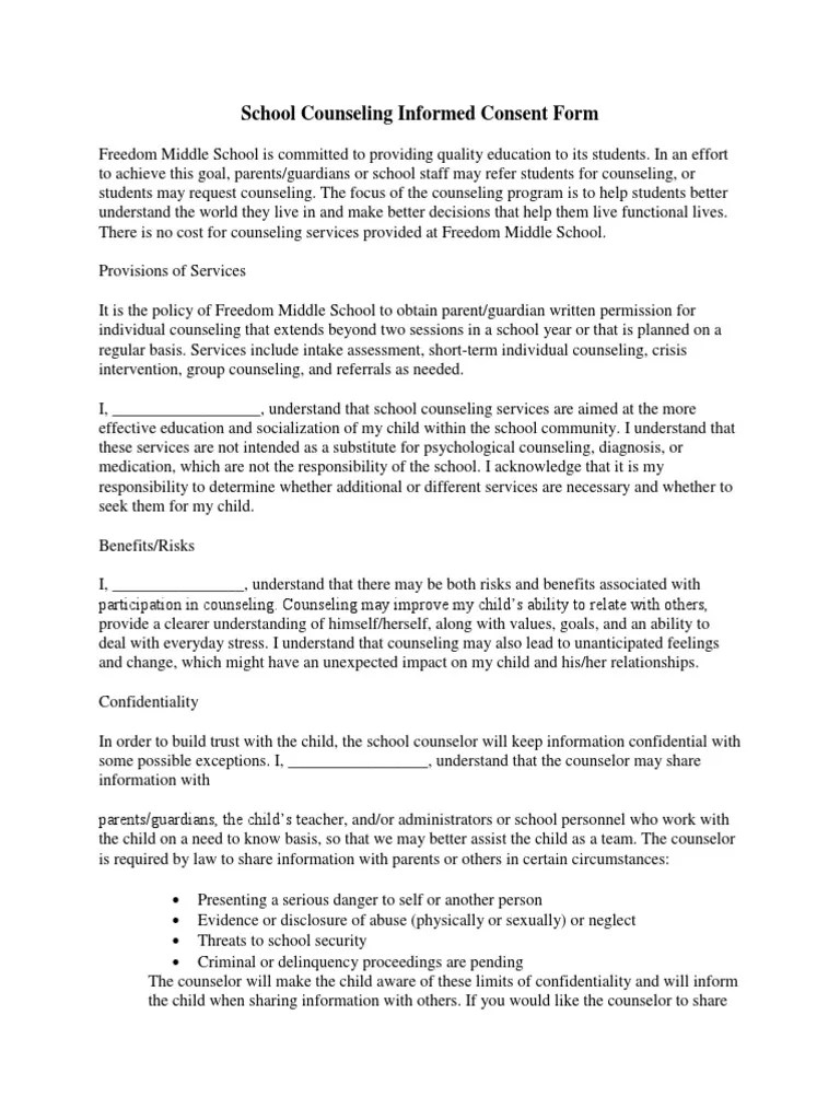 Informed Consent PDF School Counselor Consent