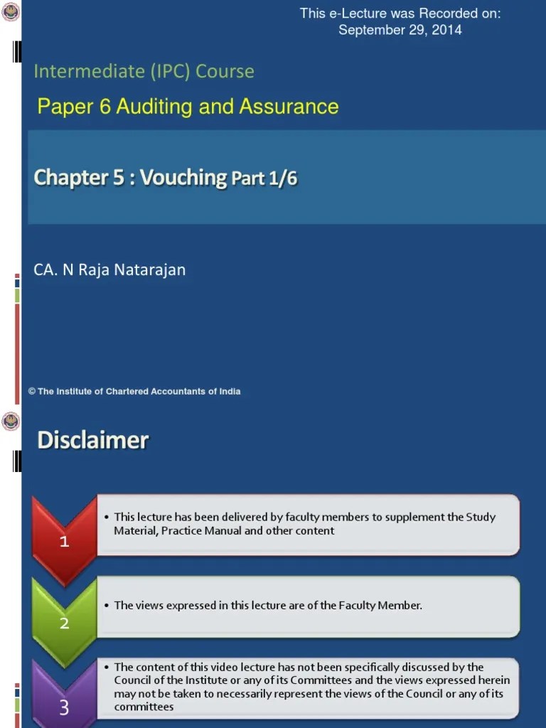 Chapter 5 Vouching Intermediate (IPC) Course PDF Internal Control