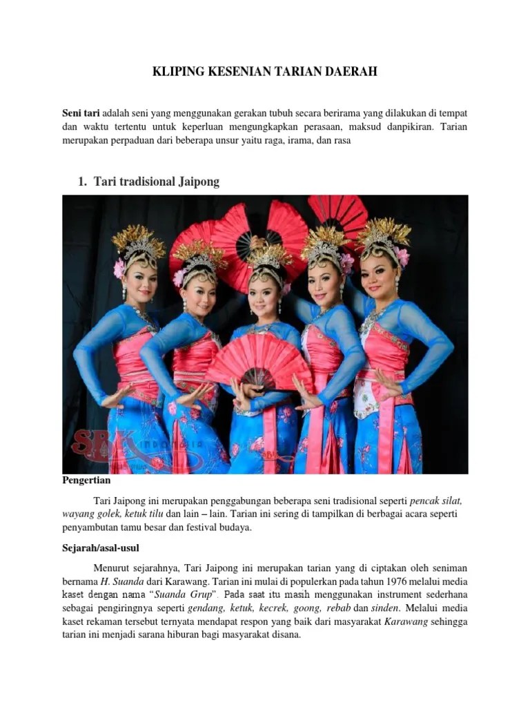 Kliping Kesenian Tarian Daerah | PDF