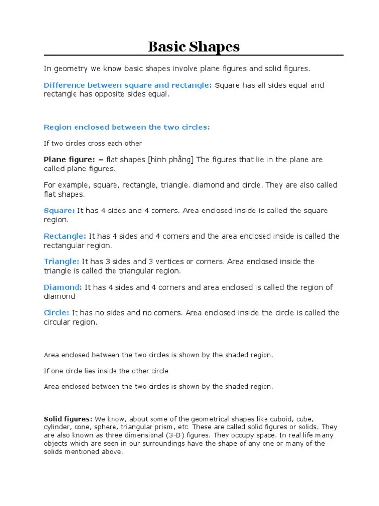 Basic Shapes Difference Between Square and Rectangle PDF