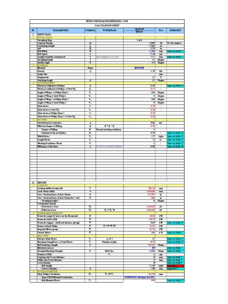 CONVEYOR CALCULATION SHEET Draft PDF Belt (Mechanical) Mechanical