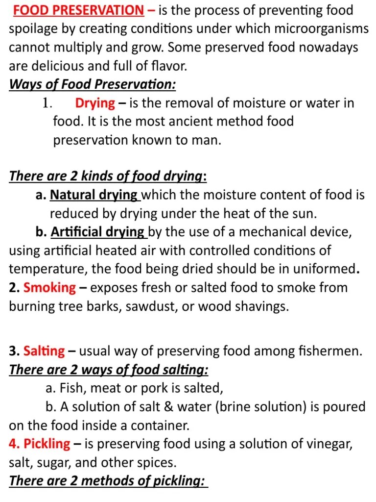 Food Preservation Chart