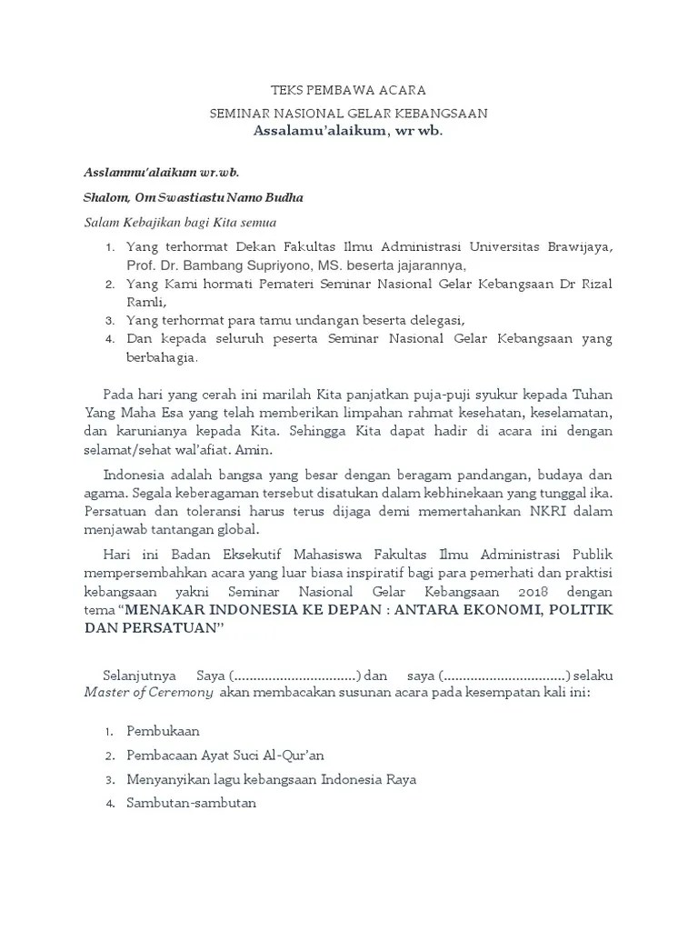Contoh Naskah MC Seminar Nasional Terbaru | PDF