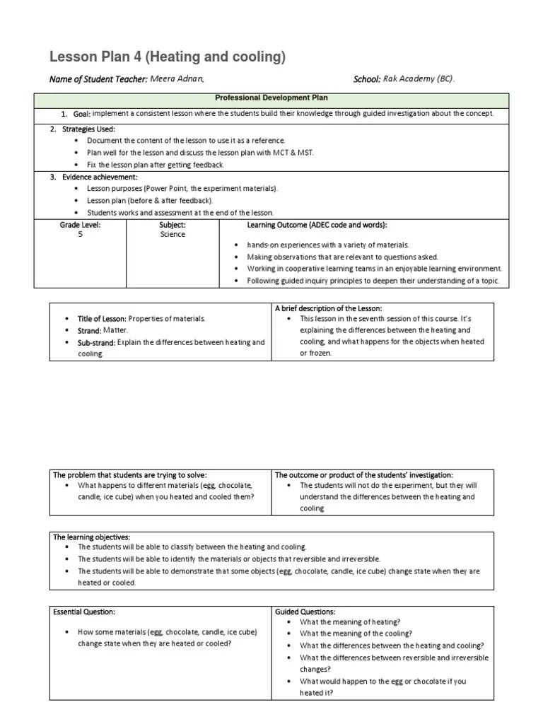 Lesson Plan 4 PDF Ice Lesson Plan