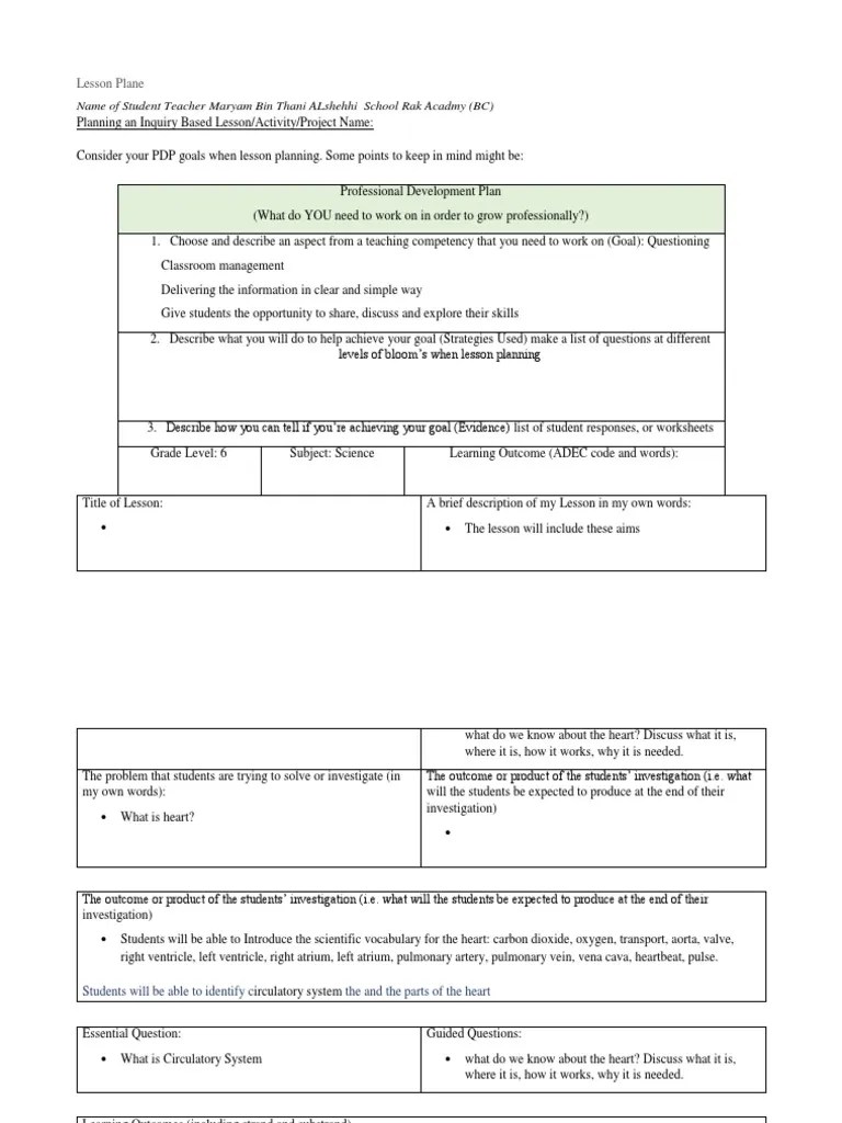 lesson plan circulatory system Heart Atrium (Heart)