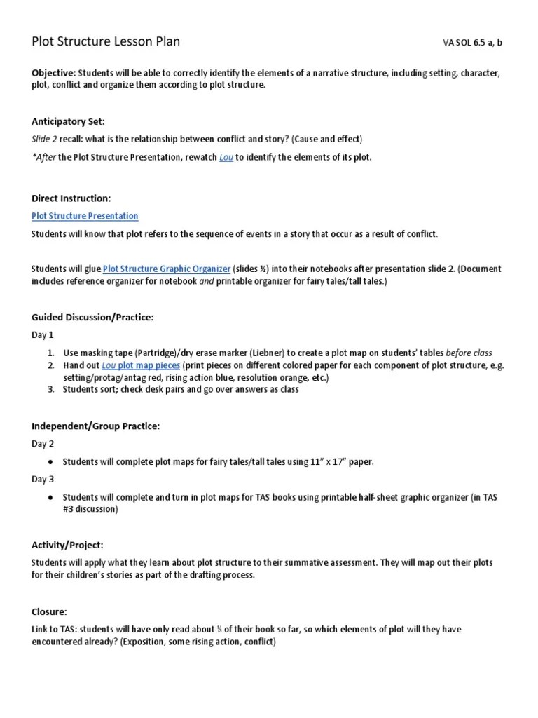 Plot Structure Lesson Plan Objective PDF