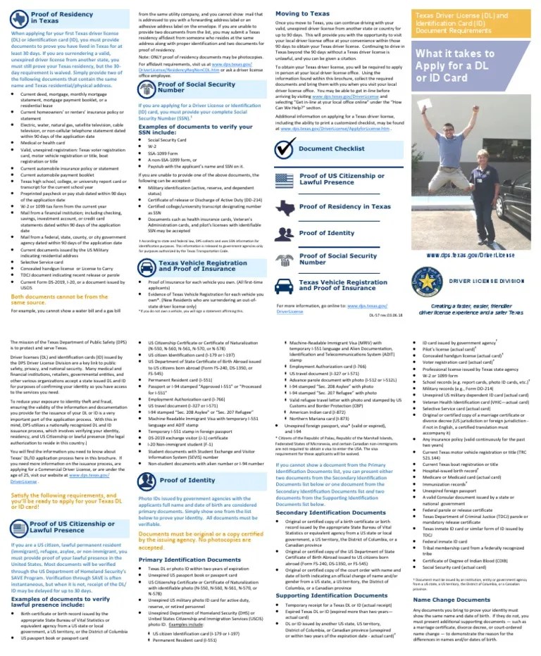 DL57 Texas Driver License (DL) and Identification Card (ID) Document