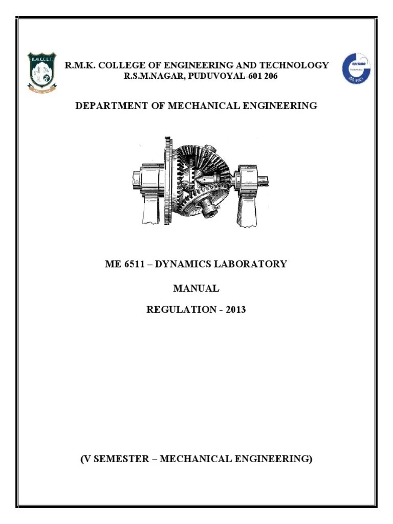 Dynamics Lab Manual ME6511 PDF Gyroscope Machines
