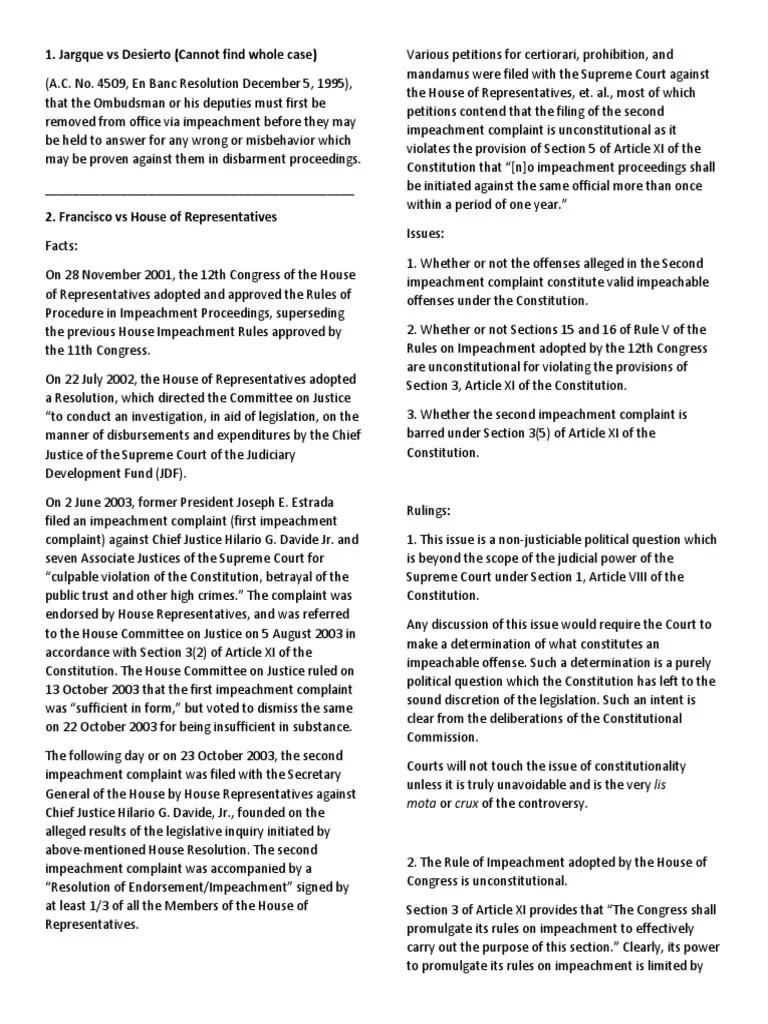 Law On Public Officers Cases PDF Impeachment Statutory Interpretation