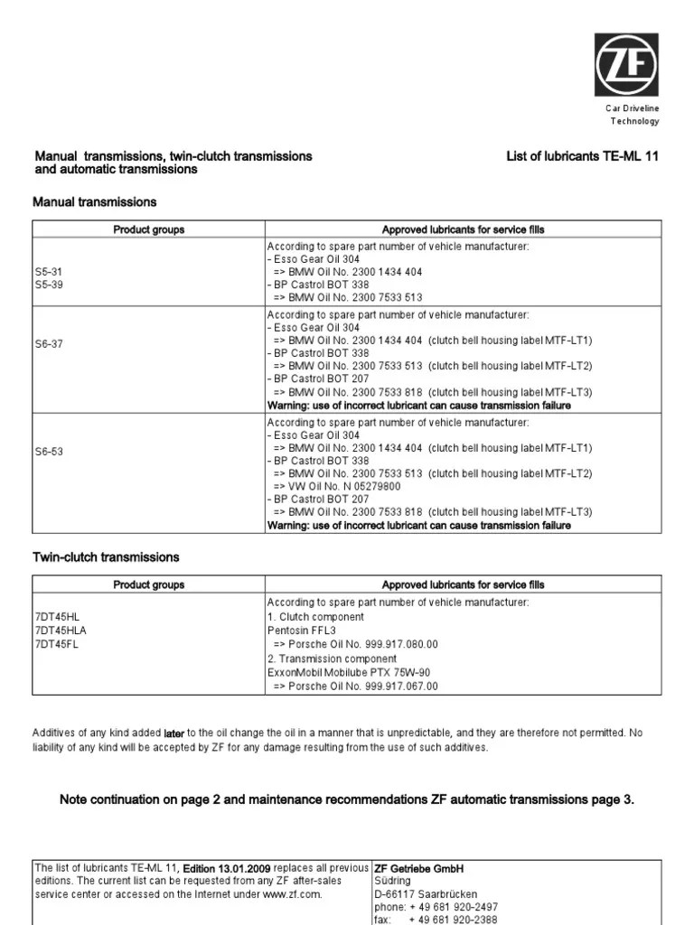 ZF Transmission Oils PDF Automatic Transmission Transmission (Mechanics)