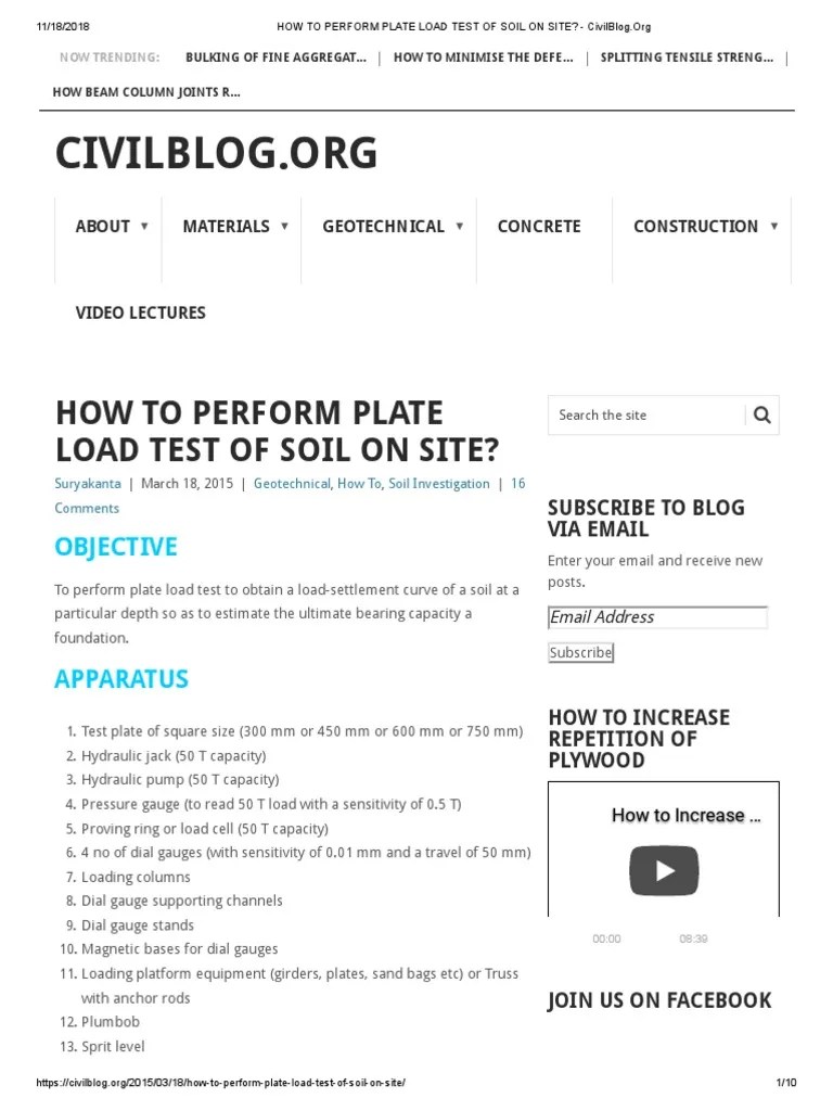 How To Calculate Bearing Capacity of Soil From Plate Load Test PDF