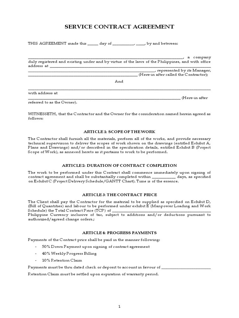 Service contract agreement template.doc General Contractor Civil