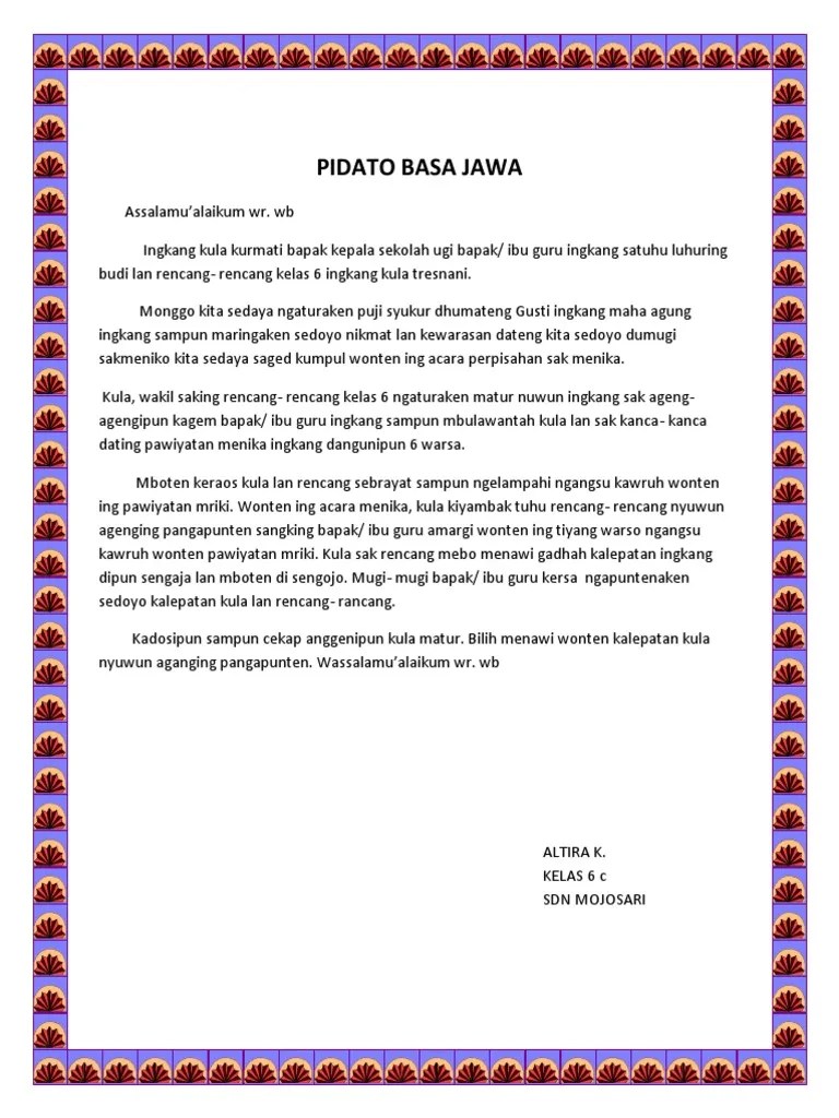Pidato Bhs Jawa Tentang Perpisahan Kelas 6 – Goresan