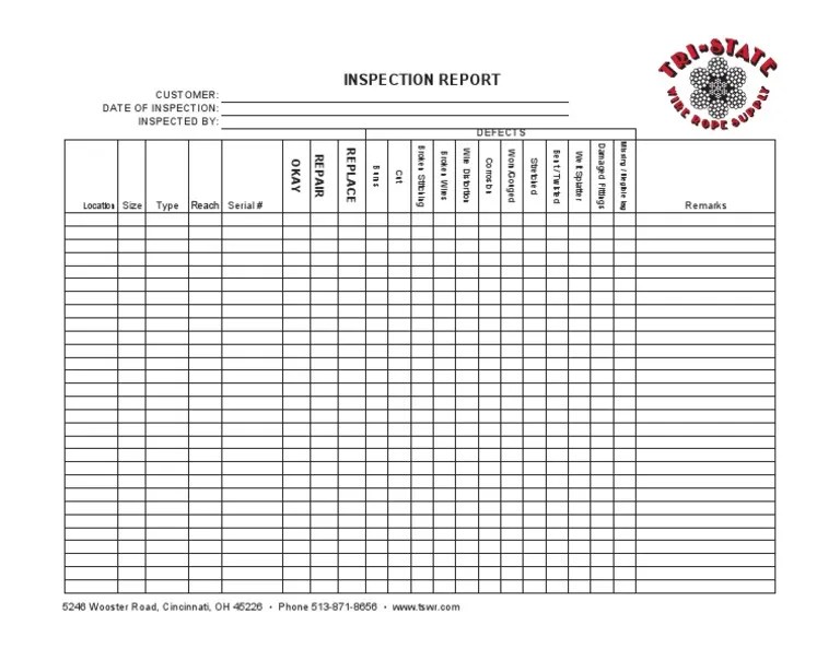TSWR Sling Inspection Report Manufactured Goods Mechanical Engineering