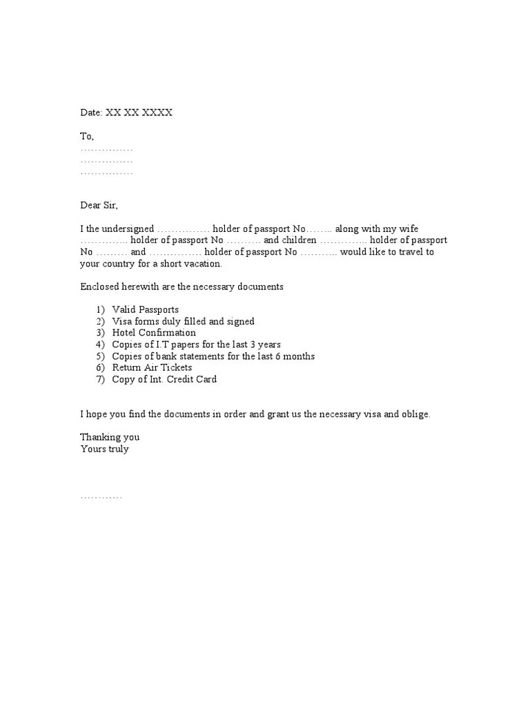 Covering Letter for Visa Application for Egypt Passport