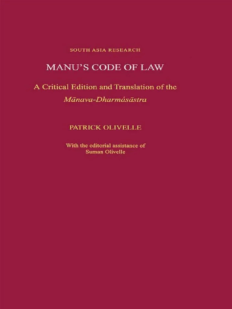 Manus Code of Law A Critical Edition and Translation PDF Dalit Dharma
