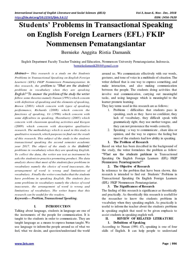 Students' Problems in Transactional Speaking On English Foreign