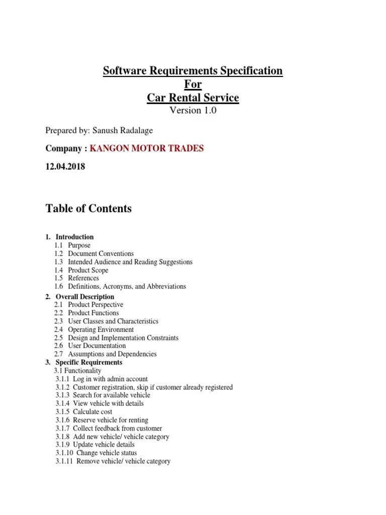 System Requirement Specification (Car Rental Service) PDF Usability