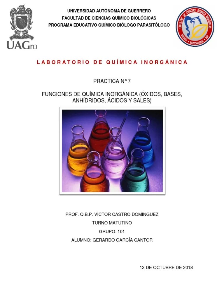 Práctica No. 7 Funciones de Química Sal (química) Ácido