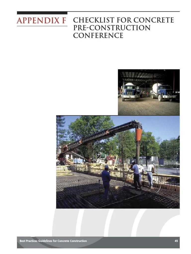 Concrete Placement Inspection Checklist Concrete Building