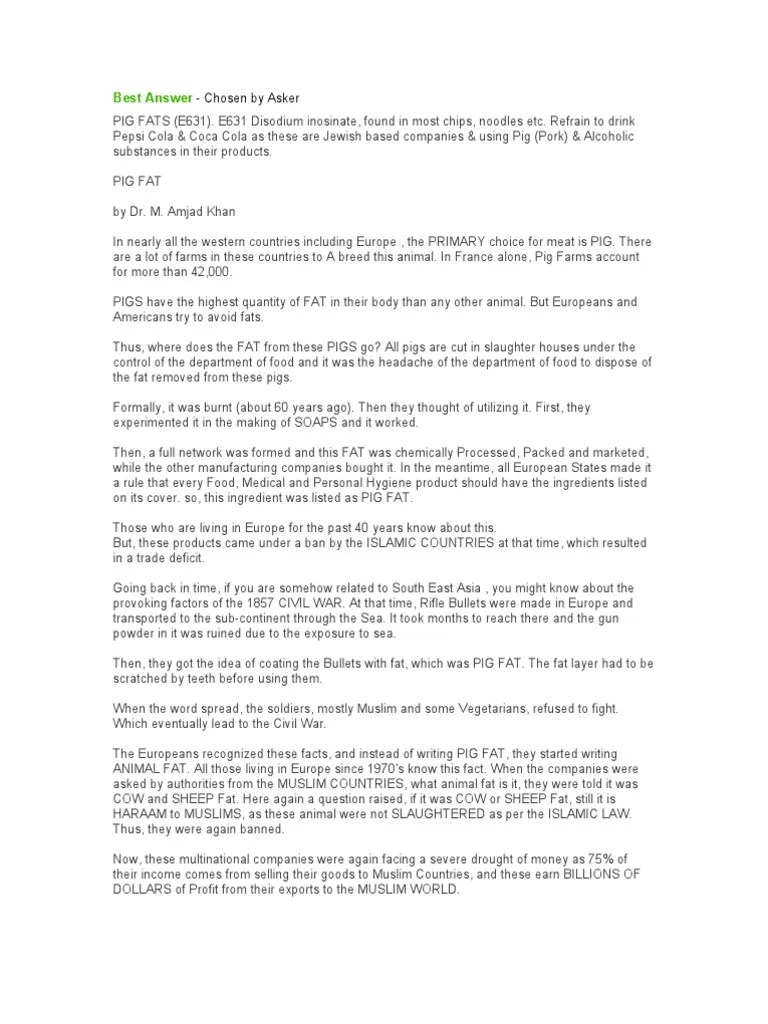 E Code Pig Fat PDF Food Industry Foods