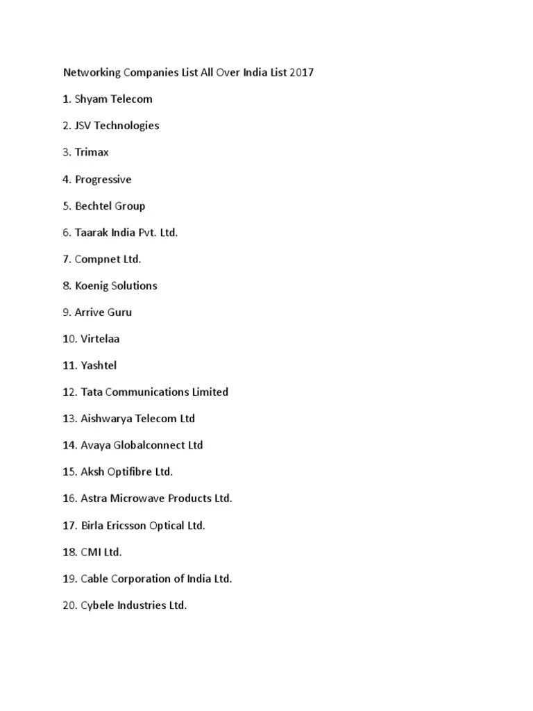 Networking Companies List All Over India List 2017 PDF