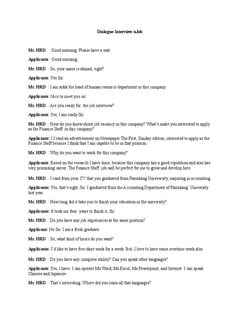 Kumpulan Dialog Interview Dalam Bahasa Inggris – Nasi